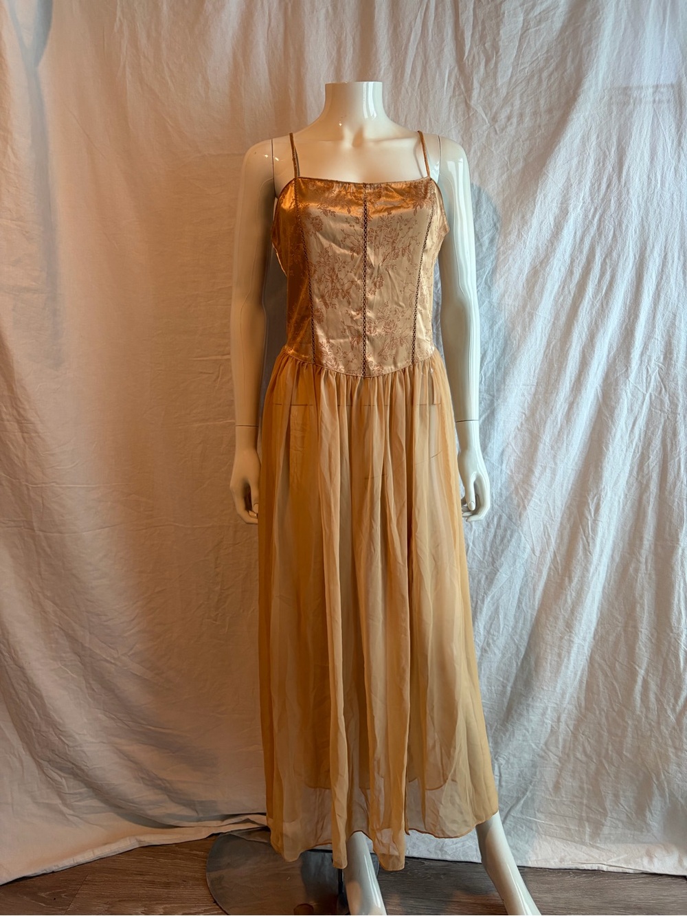 Victoria's Secret Gold Satin & Chiffon Lace-up Corset Maxi Dress